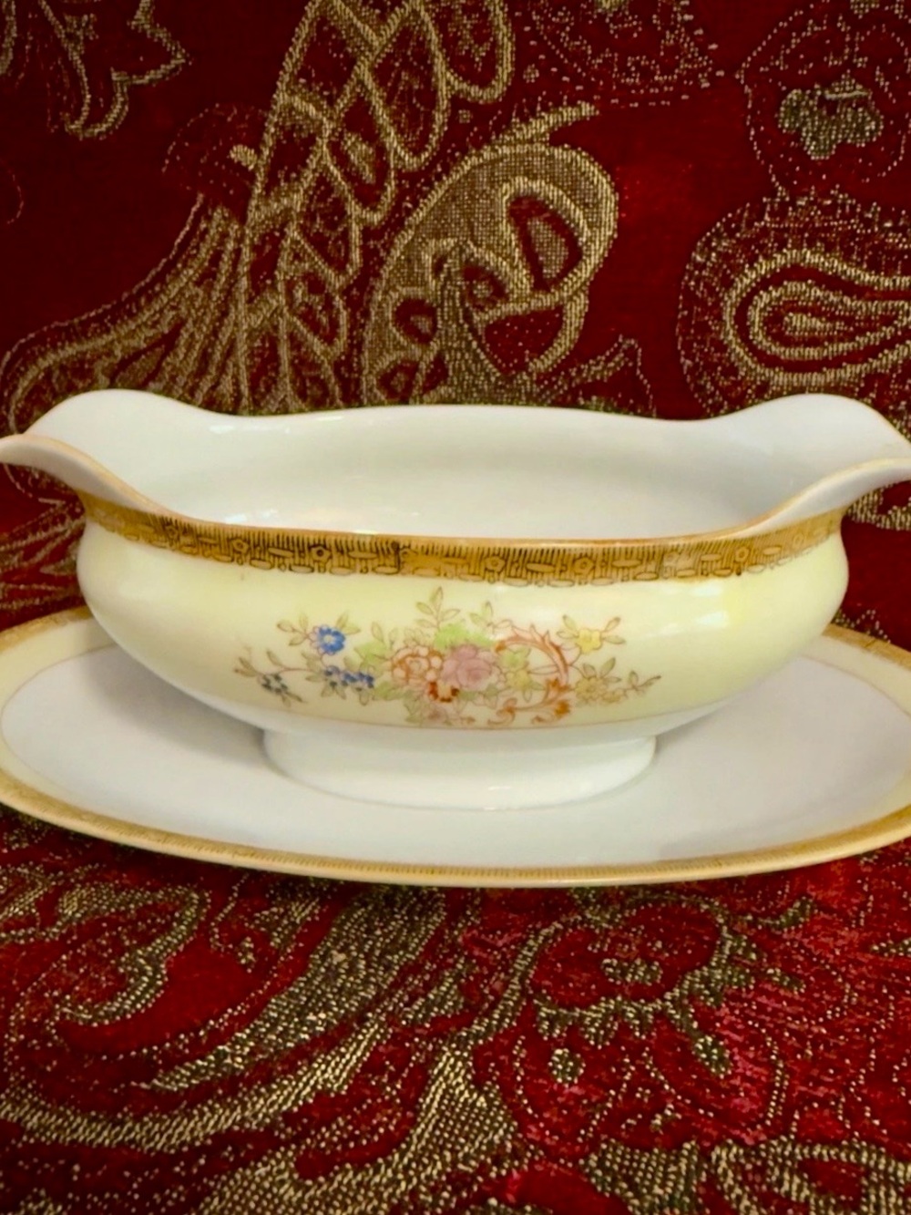 Vintage Noritake Porcelain Gravy Boat with Attached Underplate / Drip Tray 1930s